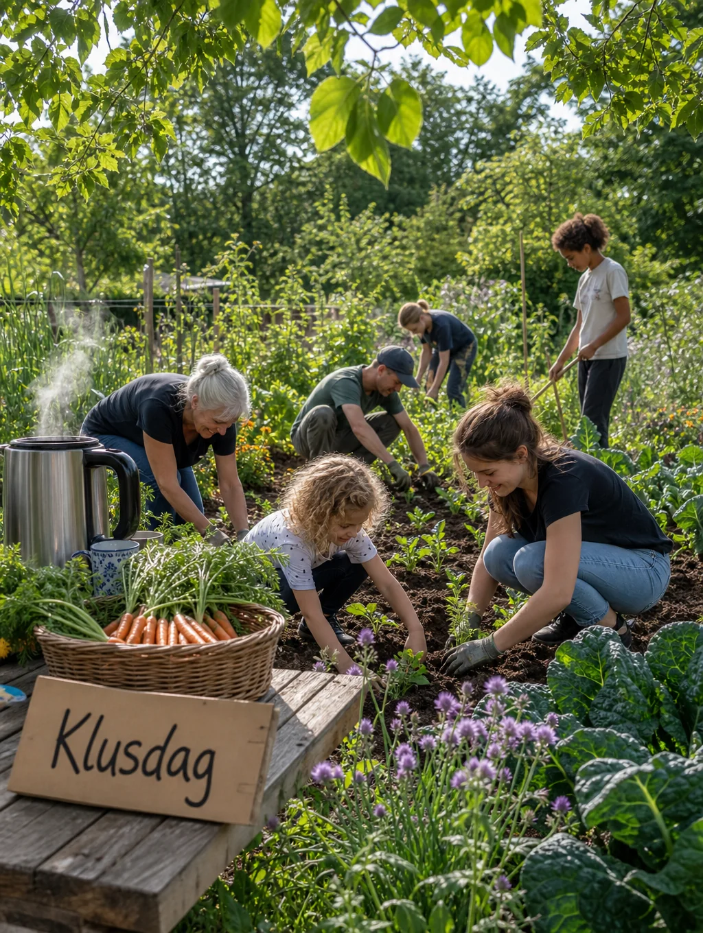 Community members planting vegetables in a garden