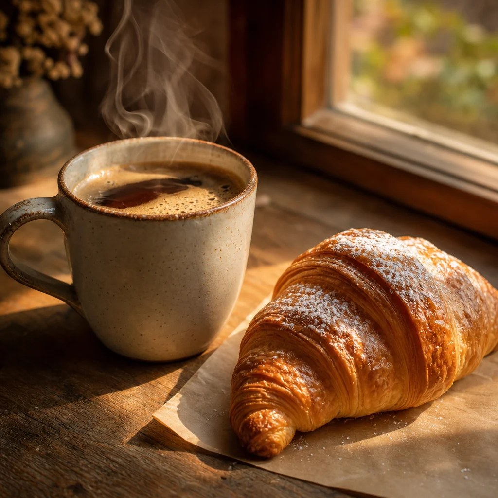 A warm cup of coffee in a cozy cafe setting