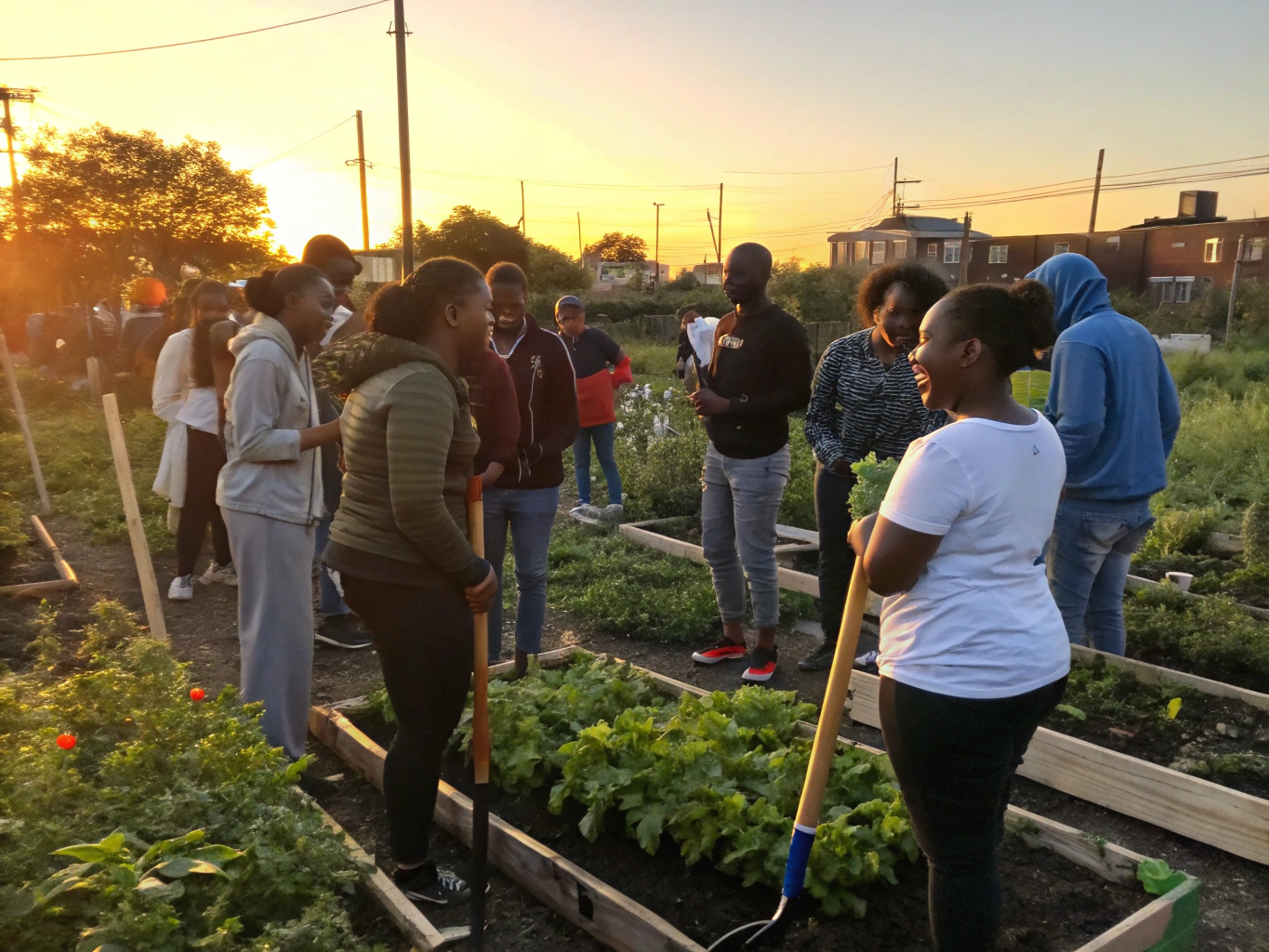 Serine laughing with friends at a local community garden event