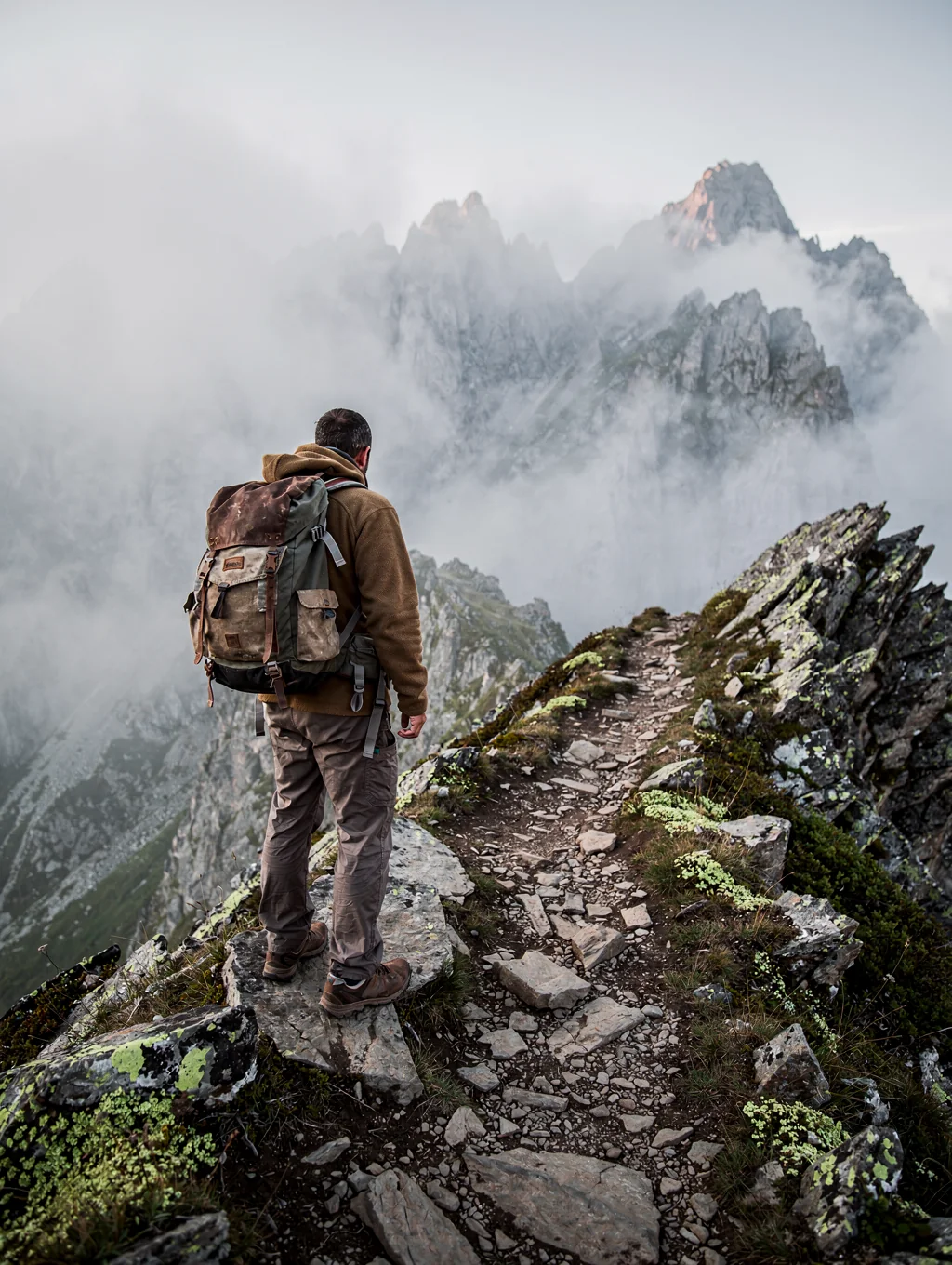 Serine hiking on a scenic mountain trail